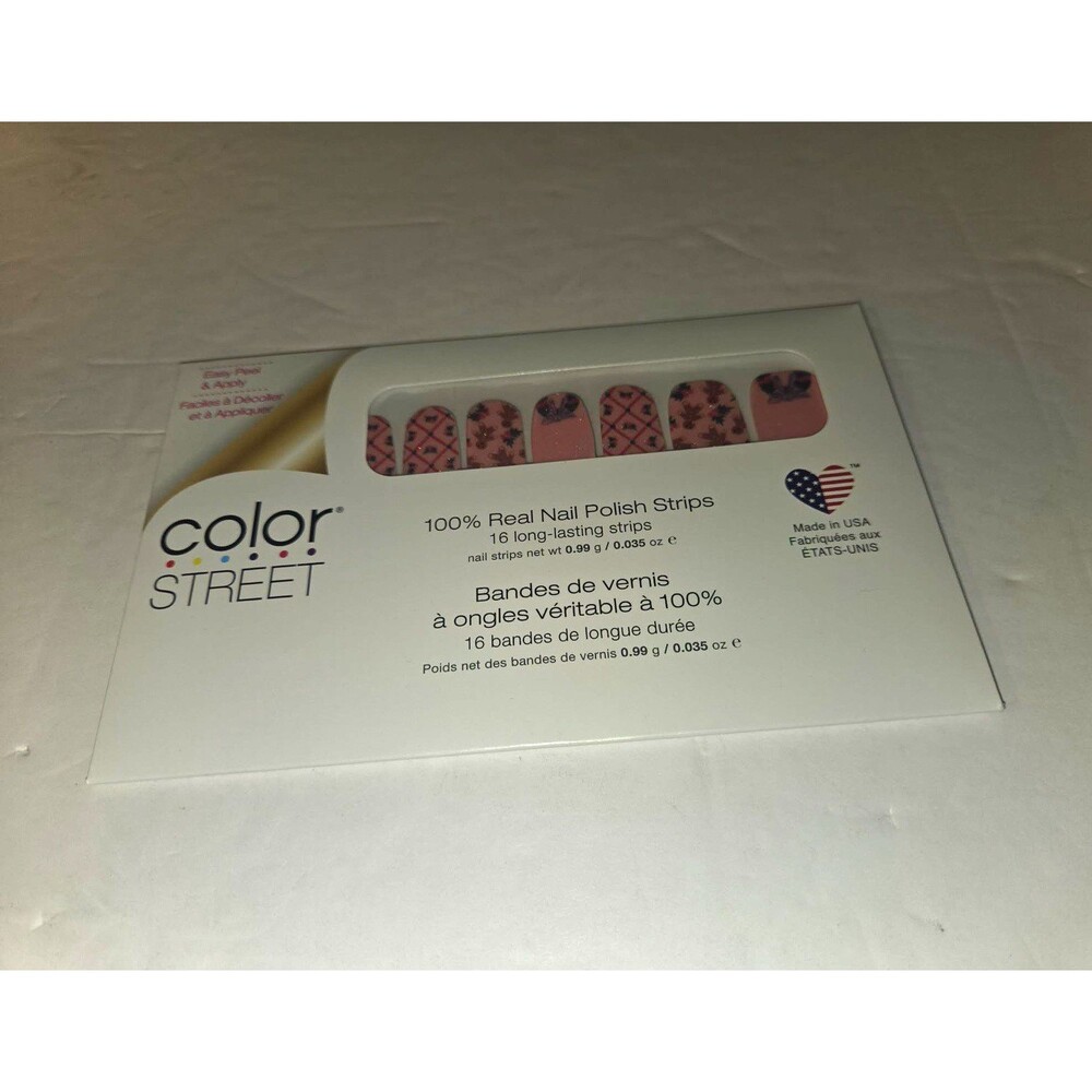 Color Street Press-On Nail Polish Strips Pink Black Floral Glitter Baking Season